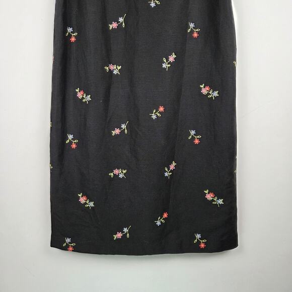 Vintage Talbots Black Linen Blend Floral Embroidered Maxi Dress Size 14 Petite - Picture 4 of 10